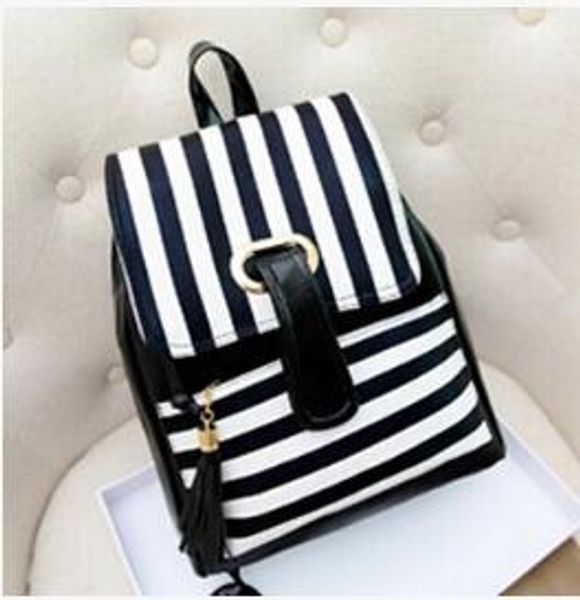 Fashion Brand New Black White Pu Leather Women's Backpack striped Female School Backpacks Tassel backpack stripe print college wind bag
Fashion Brand New Black White Pu Leather Women's Backpack striped Female School Backpacks Tassel backpack stripe print college wind bag