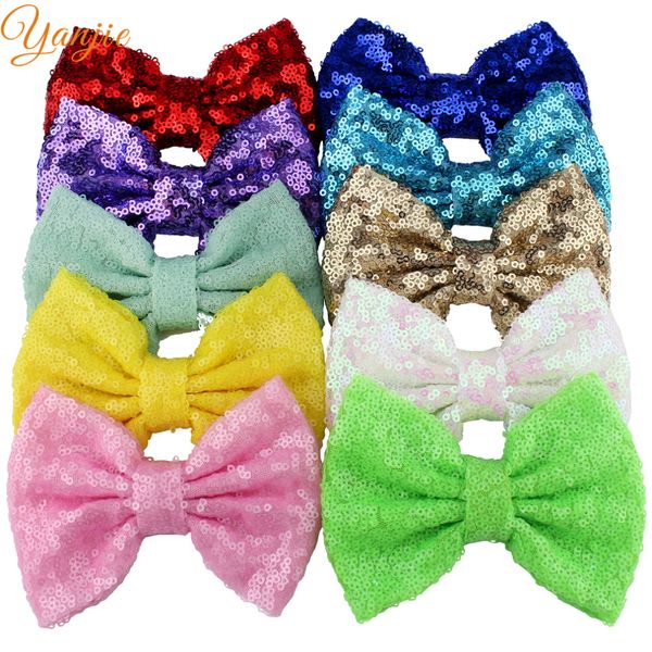 

wholesale- 10pcs/lot 32colors 5" big glitter sequin bow without hair clips,for baby girls headbands diy hair bows kids hair accessories, Slivery;white