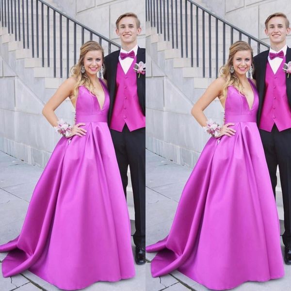 charming 2017 fuchsia satin a-line prom dresses long backless halter deep v neck formal dresses party evening custom en11092, Black
charming 2017 fuchsia satin a-line prom dresses long backless halter deep v neck formal dresses party evening custom en11092, Black