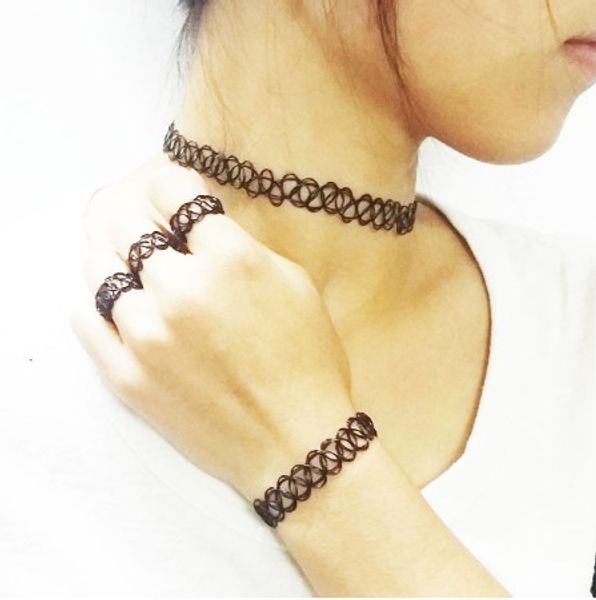 punk vintage tattoo chokers set gothic double line henna tattoo rubber classic stretch elastic rings & bracelet & necklaces sets, Golden;silver
punk vintage tattoo chokers set gothic double line henna tattoo rubber classic stretch elastic rings & bracelet & necklaces sets, Golden;silver