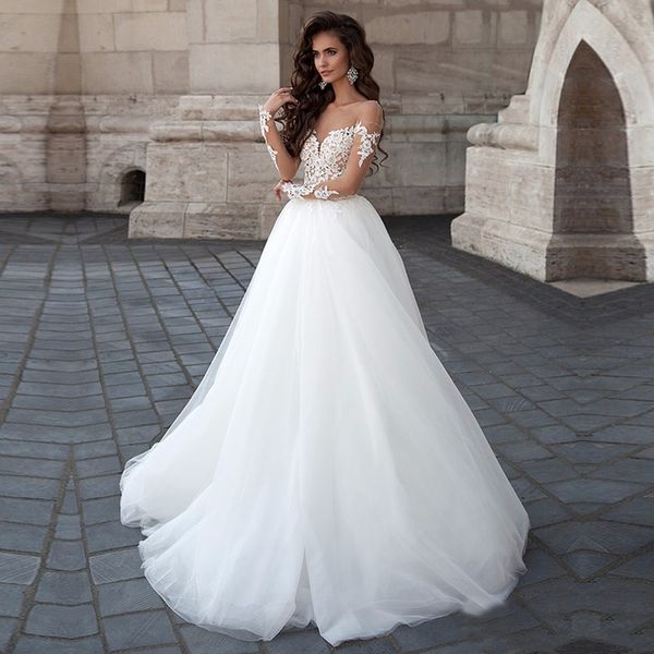 new trouwjurk a line lace wedding dresses 2018 with long sleeves backless see through wedding bridal gowns, White
new trouwjurk a line lace wedding dresses 2018 with long sleeves backless see through wedding bridal gowns, White