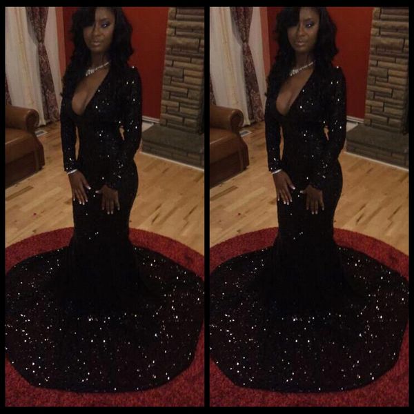 sparkly sequins deep v neck 2016 elegant black evening dresses long sleeves mermaid prom dresses vestido de festa, Black;red
sparkly sequins deep v neck 2016 elegant black evening dresses long sleeves mermaid prom dresses vestido de festa, Black;red