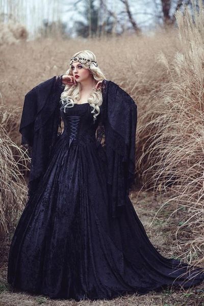 2019 black gothic wedding dresses court train a-line juliet full lace long sleeve bridal gowns vestidos de noiva selling custom w709, White
2019 black gothic wedding dresses court train a-line juliet full lace long sleeve bridal gowns vestidos de noiva selling custom w709, White