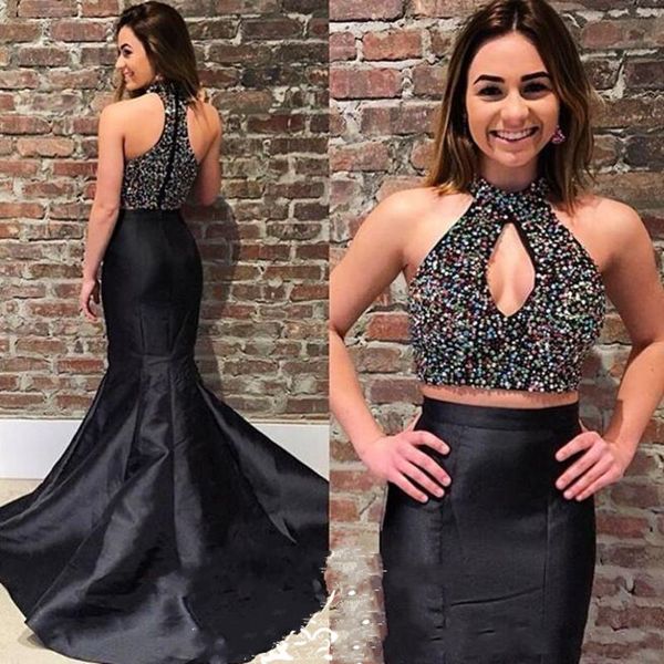 sparkling crystal major beading black evening dresses mermaid long prom dress two pieces party gown sweep train, Black;red
sparkling crystal major beading black evening dresses mermaid long prom dress two pieces party gown sweep train, Black;red