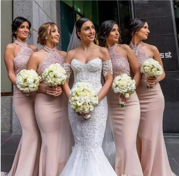 halter neck long bridesmaid dresses 2017 sleeveless lace mermaid wedding party gowns country style maid of honor gowns, White;pink
halter neck long bridesmaid dresses 2017 sleeveless lace mermaid wedding party gowns country style maid of honor gowns, White;pink