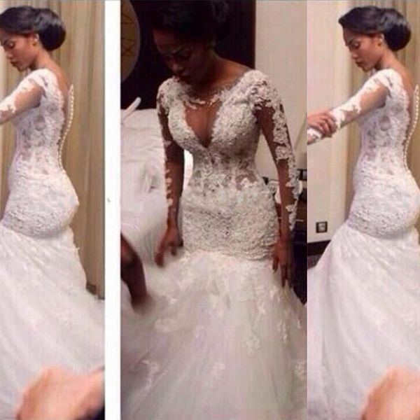 stunning illusion bodice mermaid wedding dresses sheer long sleeves lace appliques fit and flare bridal gowns puffy tulle skirt custom made, White
stunning illusion bodice mermaid wedding dresses sheer long sleeves lace appliques fit and flare bridal gowns puffy tulle skirt custom made, White
