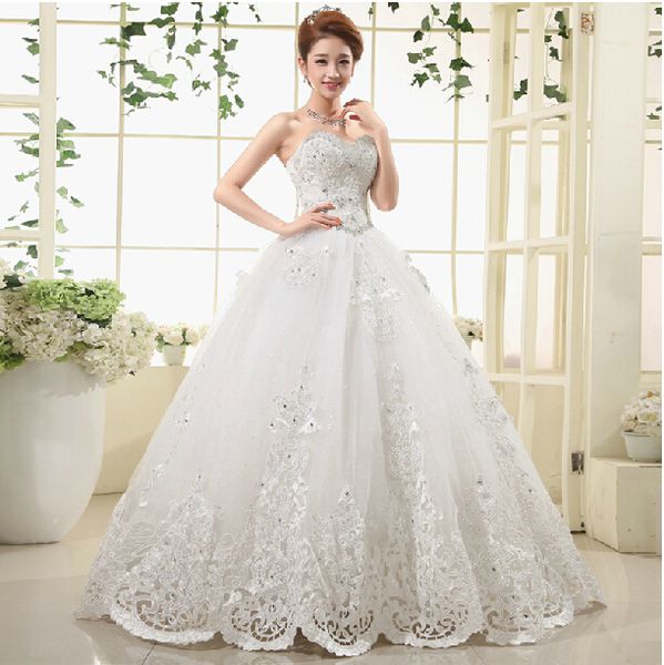 sweetheart beaded crystal ball gown wedding dress with lace appliques 2016 floor length bridal gowns lace up, White
sweetheart beaded crystal ball gown wedding dress with lace appliques 2016 floor length bridal gowns lace up, White