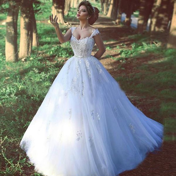 a line empire tulle long tiered skirts garden wedding dresses ball gown applique lace bridal gowns, White
a line empire tulle long tiered skirts garden wedding dresses ball gown applique lace bridal gowns, White