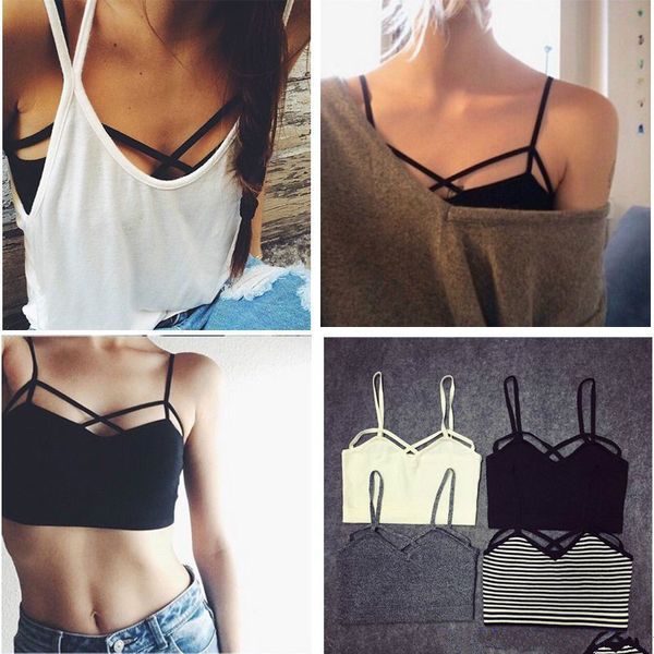 

wholesale-2016 new fashion women strappy padded bra bustier bra bralette corset crop tank blouse black white z1