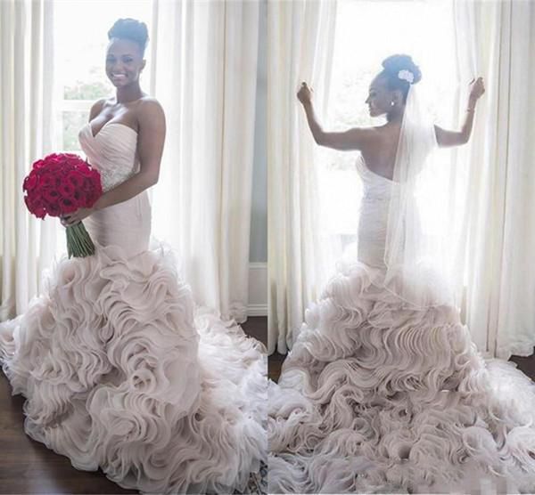 african rich plus size wedding dresses mermaid sweetheart strapless sweep train tiered organza bridal gowns custom made ing, White
african rich plus size wedding dresses mermaid sweetheart strapless sweep train tiered organza bridal gowns custom made ing, White
