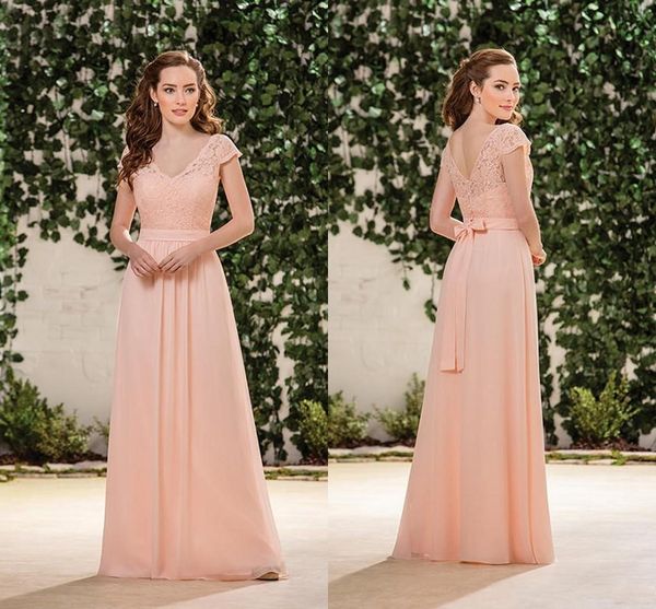 blush pink chiffon bridesmaid dresses cap sleeves v neck lace floor length wedding guest wear low back maid of honor gowns cheap, White;pink
blush pink chiffon bridesmaid dresses cap sleeves v neck lace floor length wedding guest wear low back maid of honor gowns cheap, White;pink