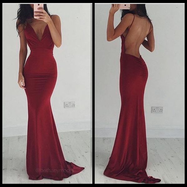 new backless v neck burgundy mermaid prom dresses 2016 floor length spaghetti straps long evening party gown for graduation, Black
new backless v neck burgundy mermaid prom dresses 2016 floor length spaghetti straps long evening party gown for graduation, Black