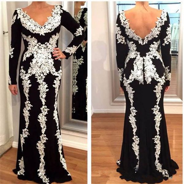2019 black and white mermaid evening dresses lace appliqued v neck floor length long sleeves prom dresses mother dress formal party gowns, Black;red
2019 black and white mermaid evening dresses lace appliqued v neck floor length long sleeves prom dresses mother dress formal party gowns, Black;red