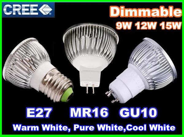 Затемняемый CREE светодиодные лампы 9 Вт 12 Вт 15 Вт MR16 12 В GU10 E27 B22 E14 85-265 в светодиодные