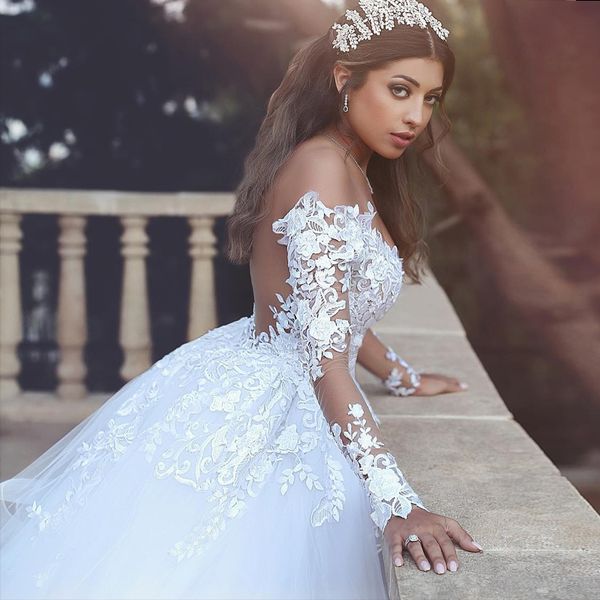sweetheart long poet sleeve wedding dresses appliques tulle bridal dresses off-the-shoulder long ball gown dresses custom made abaya, White
sweetheart long poet sleeve wedding dresses appliques tulle bridal dresses off-the-shoulder long ball gown dresses custom made abaya, White