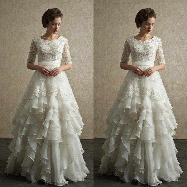 gorgeous wedding dresses a line crew neck short half sleeves beaded lace appliques bridal gowns ruffled floor length skirt, White
gorgeous wedding dresses a line crew neck short half sleeves beaded lace appliques bridal gowns ruffled floor length skirt, White