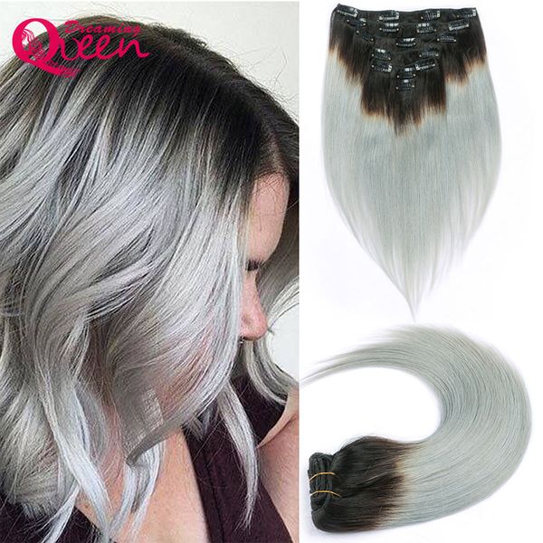 1b/silver grey color straight human hair clip in brazilian ombre brazilian virgin human hair extensions 7 pcs/set 120g clips, Black
1b/silver grey color straight human hair clip in brazilian ombre brazilian virgin human hair extensions 7 pcs/set 120g clips, Black