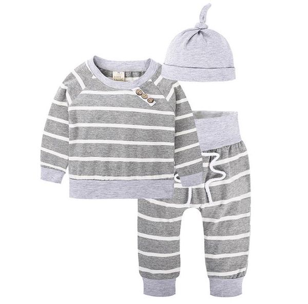 ins autumn infant baby stripe clothes set kids boys cotton t-shirt + pants +hat 2cps clothing suit children outfits 13482, White
ins autumn infant baby stripe clothes set kids boys cotton t-shirt + pants +hat 2cps clothing suit children outfits 13482, White