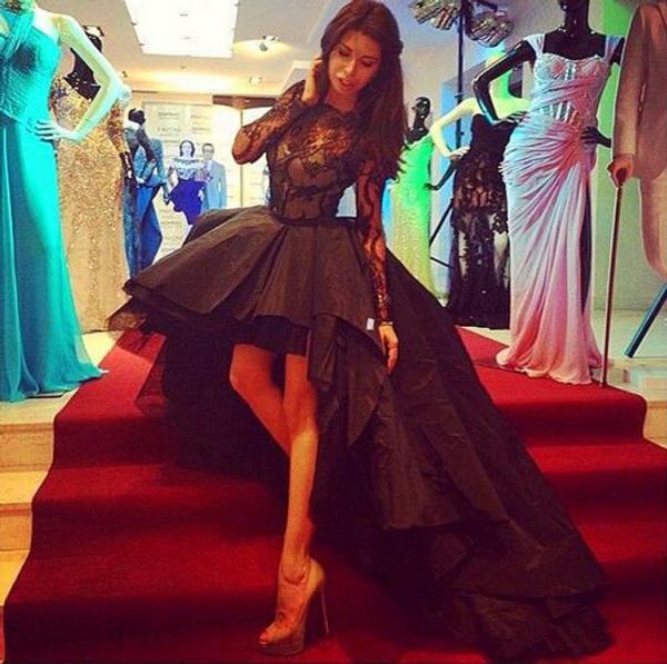 arabic black myriam fares ball gown hi - lo prom dresses long sleeves sheer taffeta little evening gowns plus size vestido de festa bo8409
arabic black myriam fares ball gown hi - lo prom dresses long sleeves sheer taffeta little evening gowns plus size vestido de festa bo8409
