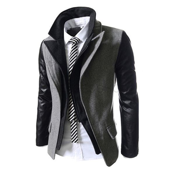 wholesale- 2015 new fashion mens double collar blazer masculino leather sleeves patchwork suit jacket slim fit blazers men jackets 13m0353, Black;brown
wholesale- 2015 new fashion mens double collar blazer masculino leather sleeves patchwork suit jacket slim fit blazers men jackets 13m0353, Black;brown