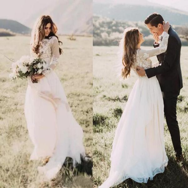 bohemian country wedding dresses with sheer long sleeves 2017 bateau neck a line lace applique chiffon boho bridal gowns en9161, White
bohemian country wedding dresses with sheer long sleeves 2017 bateau neck a line lace applique chiffon boho bridal gowns en9161, White