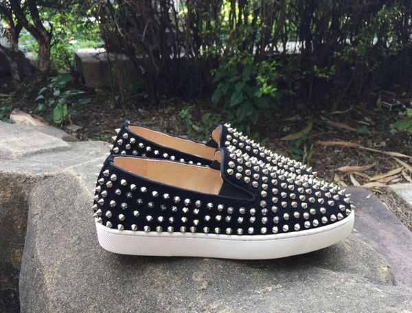 Low Top black suede Spikes Casual Flats Red Bottom Shoes 2017 New For Men and Women Party Designer Sneakers Lovers Genuine Leather