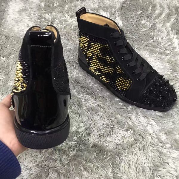 золотая, щепка шипы leopard высоких кроссовки обувь женщина, мужчины кружевных заклепки strass шнуровка совершенной luxury leisure квартира, Black
золотая, щепка шипы leopard высоких кроссовки обувь женщина, мужчины кружевных заклепки strass шнуровка совершенной luxury leisure квартира, Black