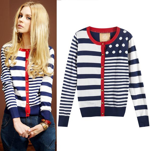 wholesale-new 2016 new spring autumn women pocket female navy style stripe cardigan sweater knitted coat 4 color size, White;black
wholesale-new 2016 new spring autumn women pocket female navy style stripe cardigan sweater knitted coat 4 color size, White;black