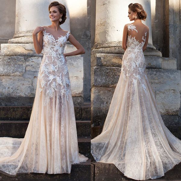 sleeveless lace appliqued illusion neckline light weight bridal dresses gown a line champagne wedding dress with color, White
sleeveless lace appliqued illusion neckline light weight bridal dresses gown a line champagne wedding dress with color, White
