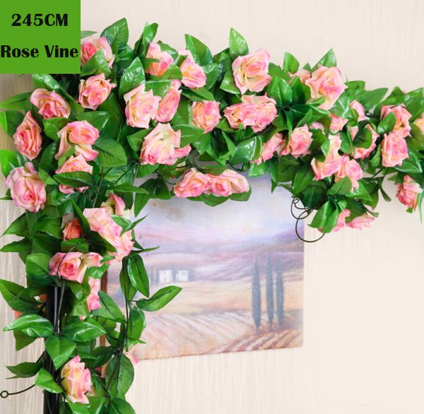 245cm 10 color wedding decoration artificial fake ilk ro e flower vine hanging garland wedding home decor decorative flower wreath
245cm 10 color wedding decoration artificial fake ilk ro e flower vine hanging garland wedding home decor decorative flower wreath