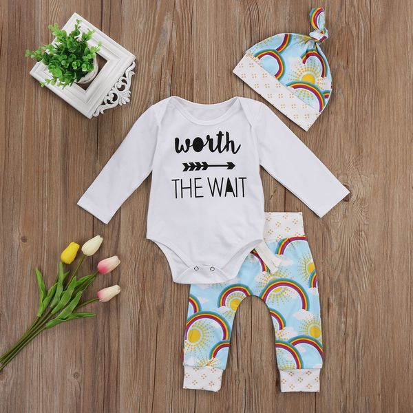 new baby clothes set 3pcs newborn baby girls boys cotton rainbow letter long sleeve romper jumpsuit pants hat outfits kid clothes 0-18m, White
new baby clothes set 3pcs newborn baby girls boys cotton rainbow letter long sleeve romper jumpsuit pants hat outfits kid clothes 0-18m, White
