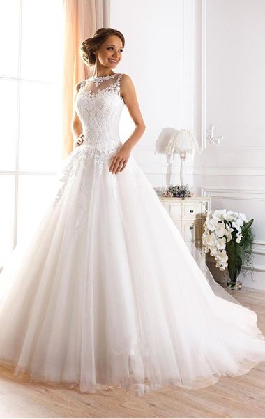 romantic lace a line wedding dresses 2020 with appliques court train illusion neckline wedding bridal gowns, White
romantic lace a line wedding dresses 2020 with appliques court train illusion neckline wedding bridal gowns, White
