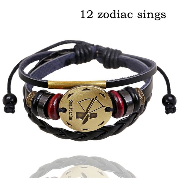 bracelets 12 zodiac sings fashion jewelry alloy aquarius leather bracelet women's casual personality beaded vintage punk bracelet b0206, Black
bracelets 12 zodiac sings fashion jewelry alloy aquarius leather bracelet women's casual personality beaded vintage punk bracelet b0206, Black