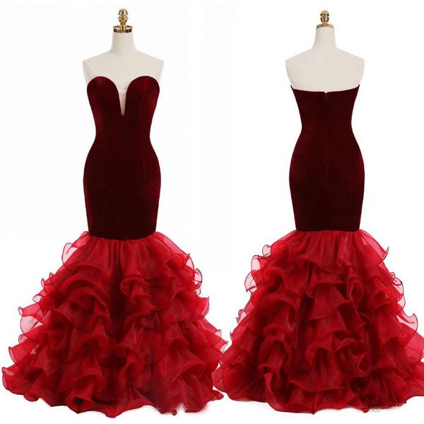 organza and velvet burgundy mermaid evening dresses sweetheart cascading ruffles long plus size prom party gowns vestido de formatura longo, Black
organza and velvet burgundy mermaid evening dresses sweetheart cascading ruffles long plus size prom party gowns vestido de formatura longo, Black