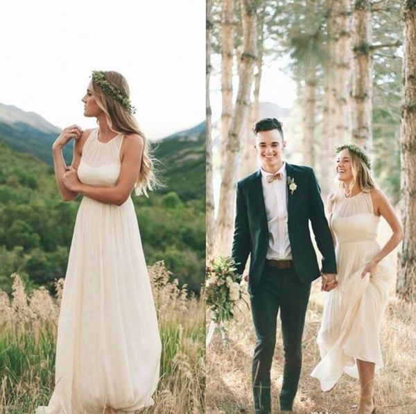 2017 new simple country boho a-line chiffon short sleeve floor-length beach wedding dress scoop neckline summer custom made bride gown, White
2017 new simple country boho a-line chiffon short sleeve floor-length beach wedding dress scoop neckline summer custom made bride gown, White