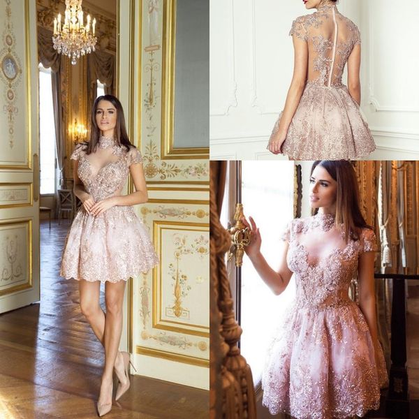 lace pearl pink short illusion cocktail dresses elegant high neck a line appliqued gowns homecoming prom dress, Black
lace pearl pink short illusion cocktail dresses elegant high neck a line appliqued gowns homecoming prom dress, Black