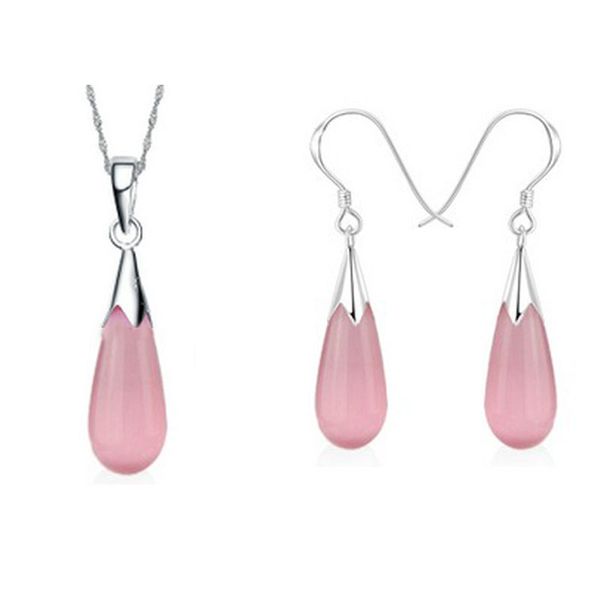 925 silver plated water drop shaped opal necklace earrings elegant jewelry set fashion jewelry no chain, Golden;silver
925 silver plated water drop shaped opal necklace earrings elegant jewelry set fashion jewelry no chain, Golden;silver