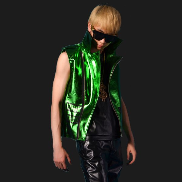 fall-men shine green patent leather vest nightclub bar dj stage show vest singer locomotive jacket vest punk apparel k629, Black;white
fall-men shine green patent leather vest nightclub bar dj stage show vest singer locomotive jacket vest punk apparel k629, Black;white