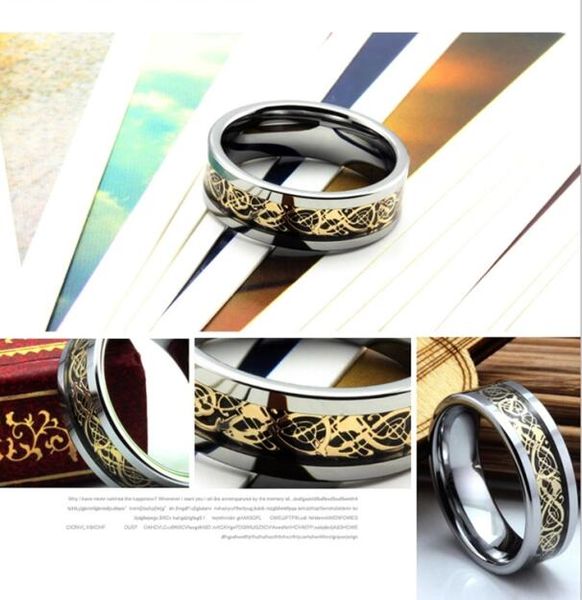 8mm mens tungsten bands gold dragon inlay high polish beveled edges fashion jewelry finger ring, Silver
8mm mens tungsten bands gold dragon inlay high polish beveled edges fashion jewelry finger ring, Silver