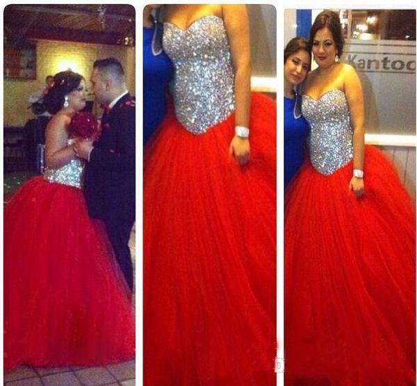 2016 new sweetheart bling quinceanera dresses ball gown silver crystal beads red tulle long floor length sweet 15 party prom evening gowns, Blue;red
2016 new sweetheart bling quinceanera dresses ball gown silver crystal beads red tulle long floor length sweet 15 party prom evening gowns, Blue;red