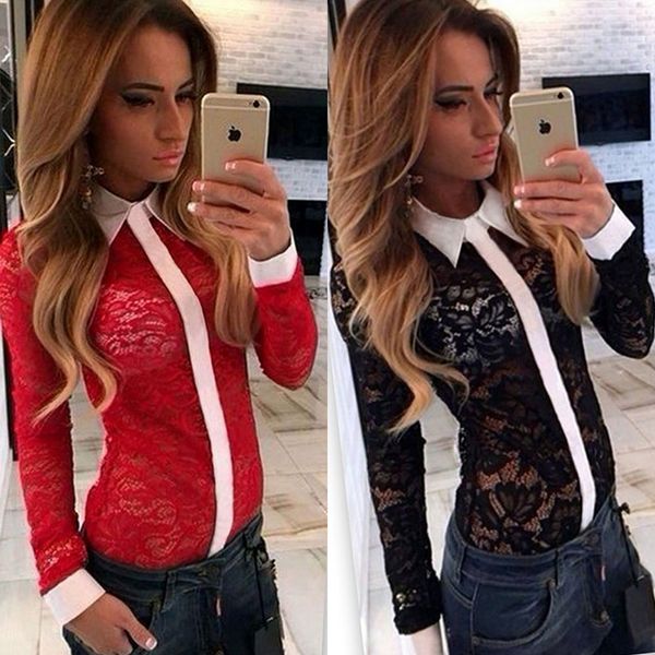 wholesale-new autumn and winter 2016 explosion models black and red lace openwork stitching shirt female personality, White
wholesale-new autumn and winter 2016 explosion models black and red lace openwork stitching shirt female personality, White