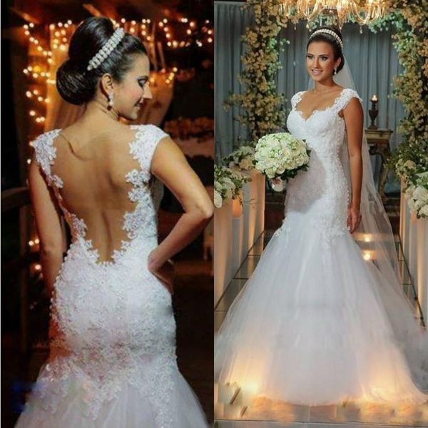 stunning arabic mermaid wedding dress sweetheart capped shoulder beaded lace appliques sheer back tulle skirt sweep train bridal gowns, White
stunning arabic mermaid wedding dress sweetheart capped shoulder beaded lace appliques sheer back tulle skirt sweep train bridal gowns, White