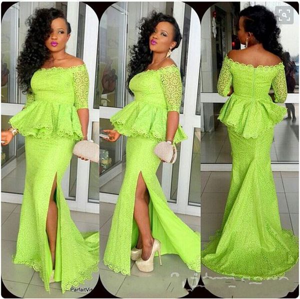 plus size lace prom dresses aso ebi bright green mermaid peplum side split evening gowns formal women party dresses with sleeves, Black
plus size lace prom dresses aso ebi bright green mermaid peplum side split evening gowns formal women party dresses with sleeves, Black