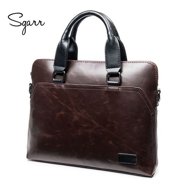 

wholesale- sgarr vintage crazy horse pu leather men briefcase business handbag men's shoulder bag crossbody lapbag black male briefcase