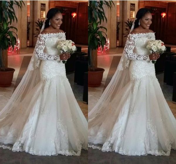 mermaid wedding dresses 2017 off shoulder long sleeves lace appliques beaded plus size sweep train custom wedding dress bridal gowns, White
mermaid wedding dresses 2017 off shoulder long sleeves lace appliques beaded plus size sweep train custom wedding dress bridal gowns, White