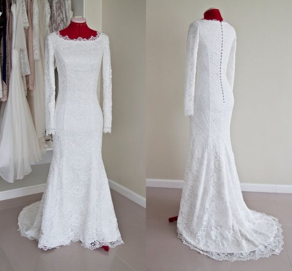 full lace long sleeve wedding dresses 2017 long sleeve back covered buttons bridal gowns custom made sweep train vestidos, White
full lace long sleeve wedding dresses 2017 long sleeve back covered buttons bridal gowns custom made sweep train vestidos, White