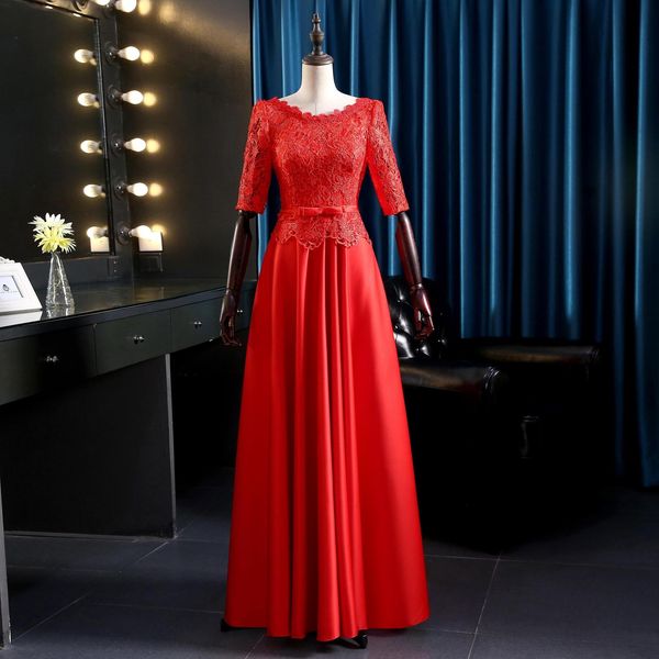 scoop neck lace satin a line long evening dresses with half sleeves 2018 red party dresses elegant, Black;red
scoop neck lace satin a line long evening dresses with half sleeves 2018 red party dresses elegant, Black;red