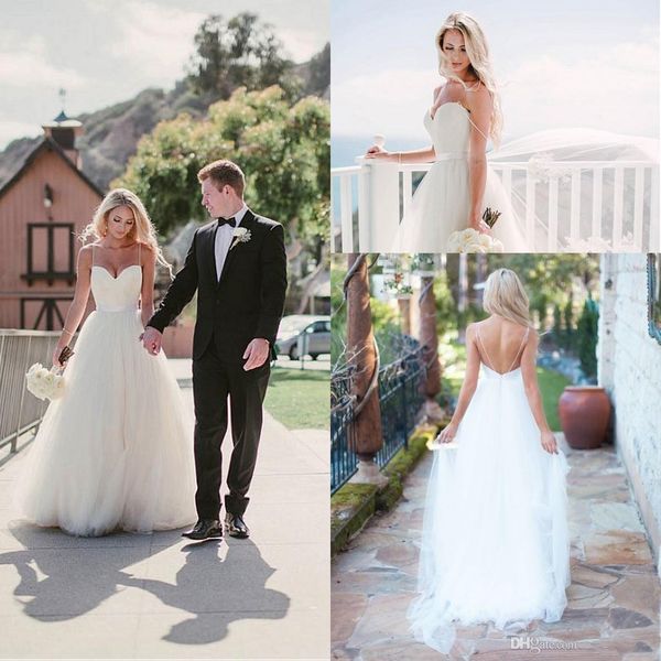 bohemian 2018 vintage long wedding dresses spaghetti straps tulle sweetheart neckline floor length backless beach bridal gowns, White
bohemian 2018 vintage long wedding dresses spaghetti straps tulle sweetheart neckline floor length backless beach bridal gowns, White