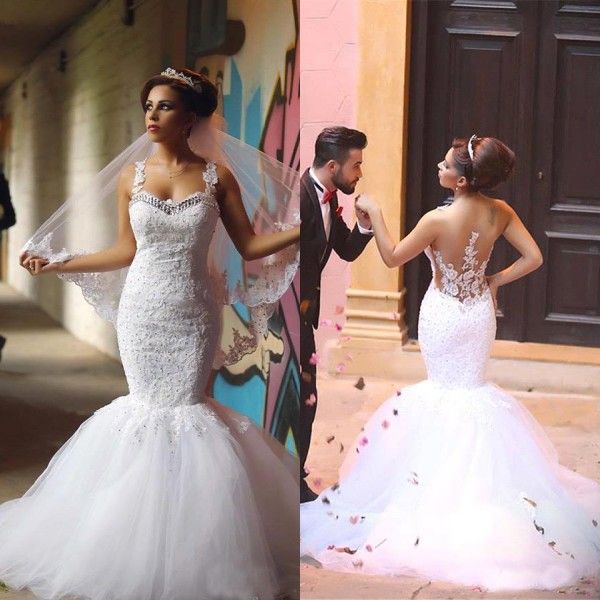 arabic wedding dresses mermaid style crystals neckline beaded lace appliques see through illusion back trumpet tulle bridal gowns, White
arabic wedding dresses mermaid style crystals neckline beaded lace appliques see through illusion back trumpet tulle bridal gowns, White