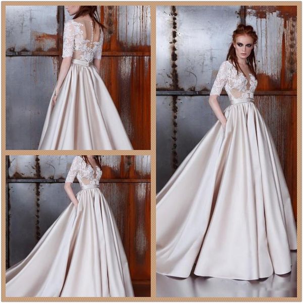 zuhair murad 2018 wedding dresses sheer neck half sleeve lace applique bridal gowns sweep train plus size satin wedding dress, White
zuhair murad 2018 wedding dresses sheer neck half sleeve lace applique bridal gowns sweep train plus size satin wedding dress, White